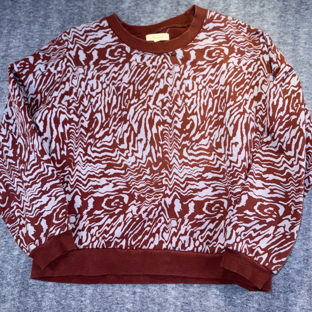Madewell Womens Oversized Crewneck Zebra Maroon Light Blue Sweatshirt Medium